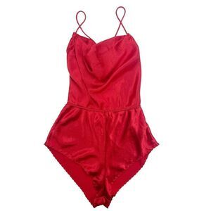 Vintage 80’s Amaretta red satin sexy drape neck backless bodysuit size medium